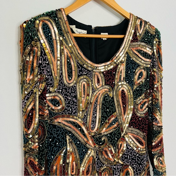 VINTAGE Grace Originals Silk Heavily Beaded & Sequined Formal Dress. Size Medium - Picture 5 of 15